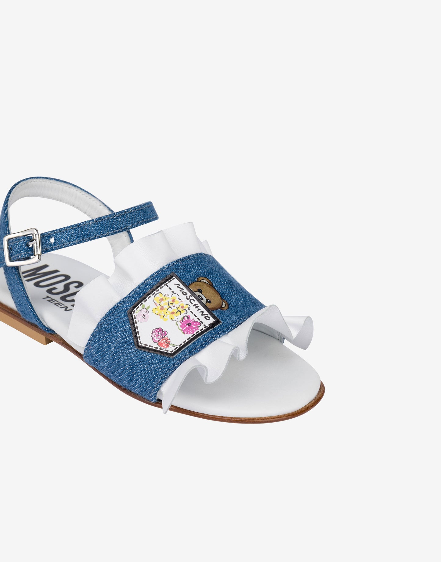 Sandali flat in denim con rouches