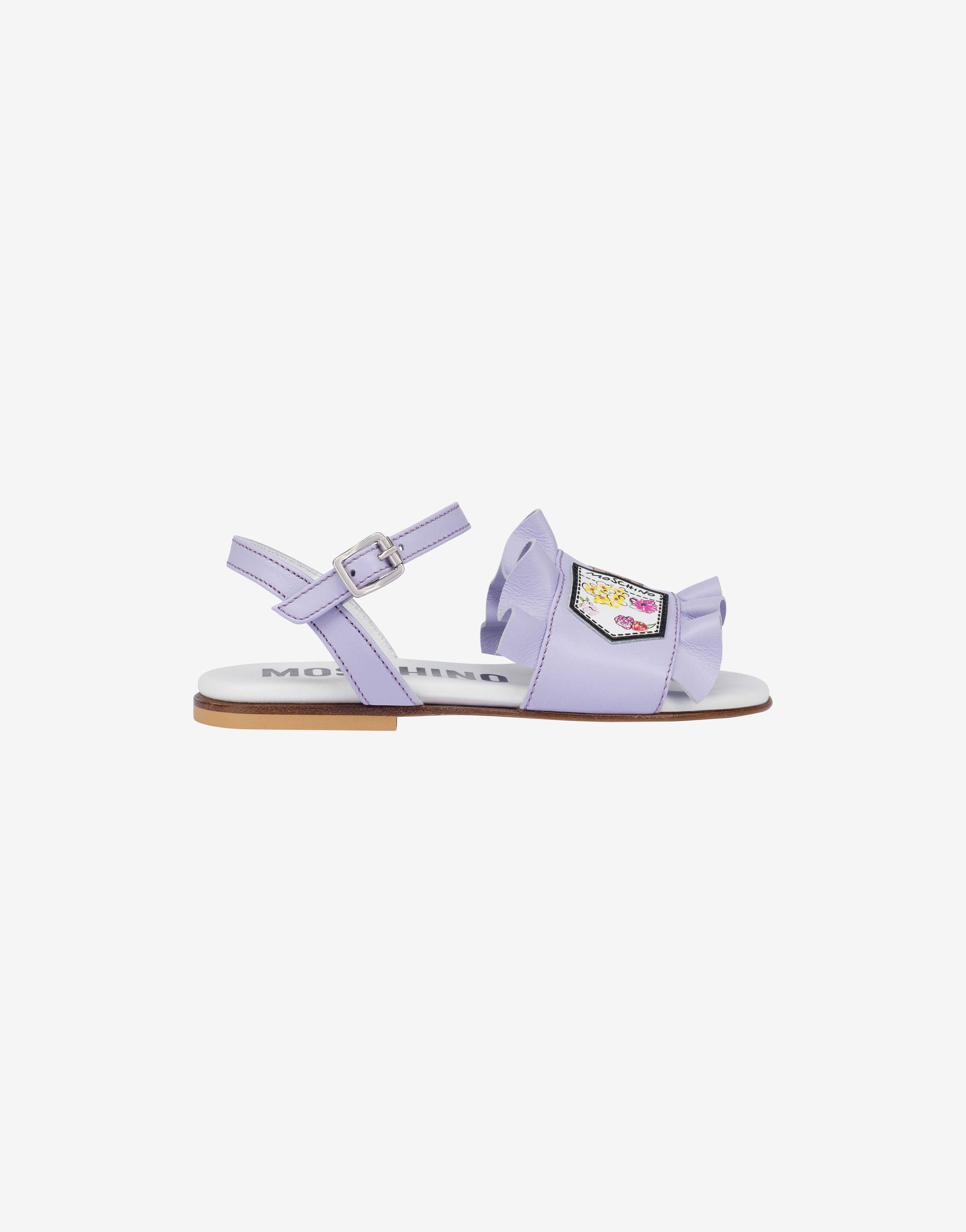Sandali flat in pelle con rouches