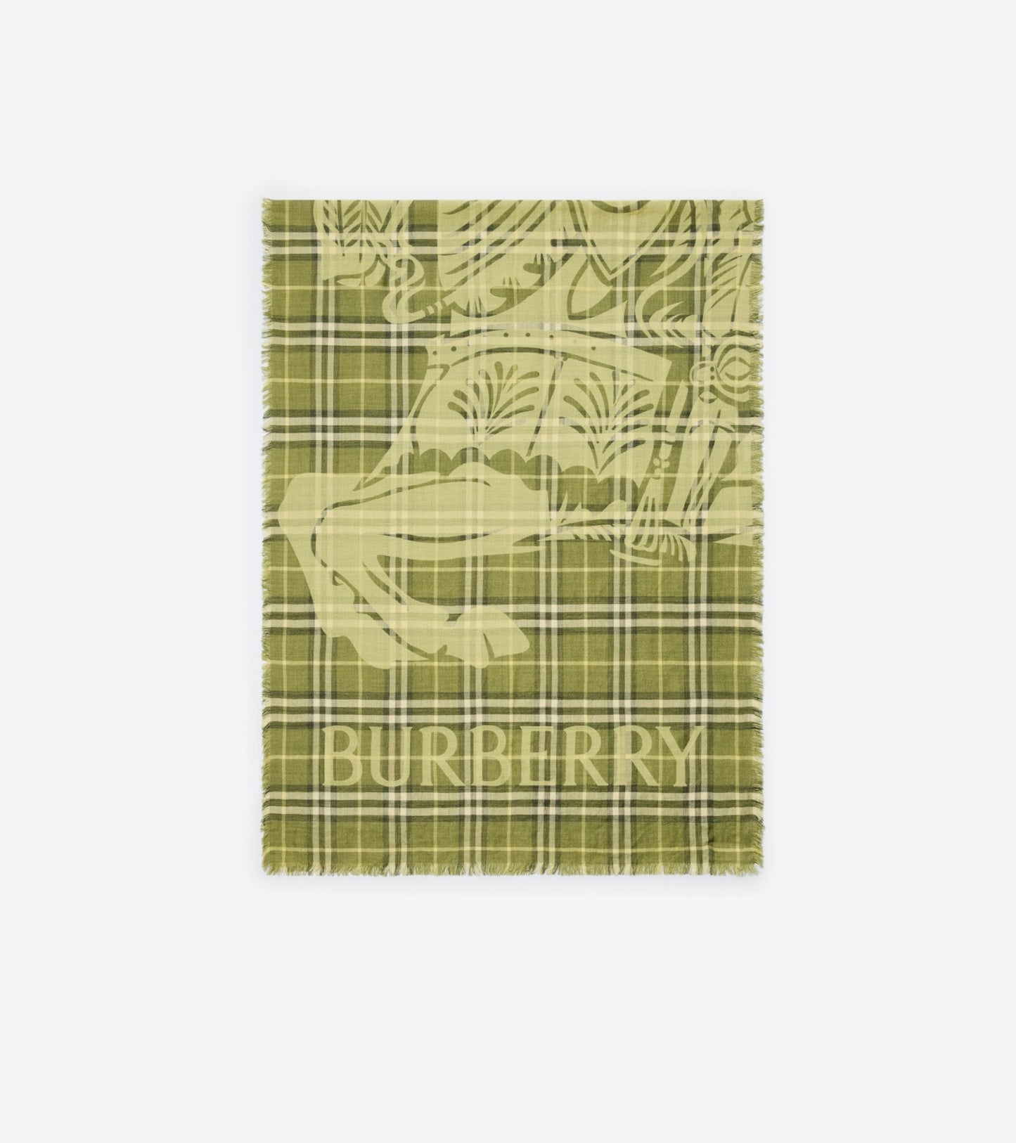 Wide Knight Check Wool Silk Scarf in Sand beige