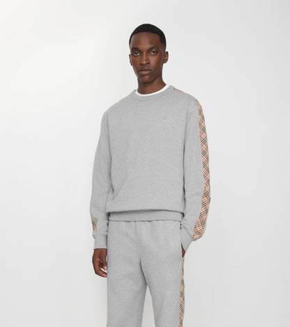 Check Trim Cotton Sweatshirt in Pale grey melange