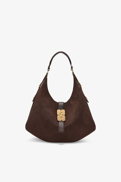 Brown Large Kat Bag in Suede