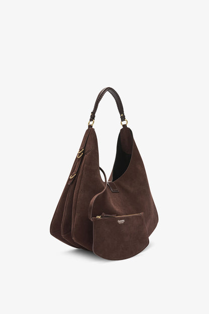 Brown Large Kat Bag in Suede