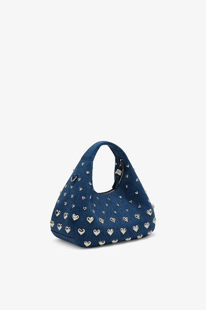 Denim Stud Mini Hobo Bag