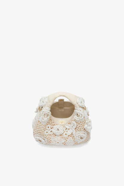 Mini Hobo Bag in White Crochet