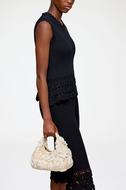 Mini Hobo Bag in White Crochet