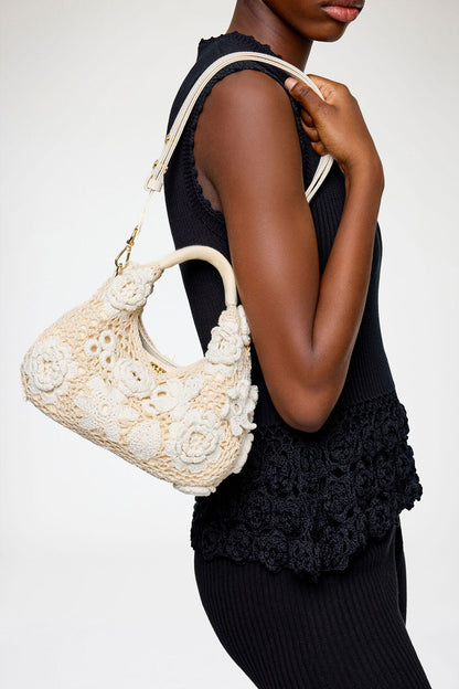 Mini Hobo Bag in White Crochet