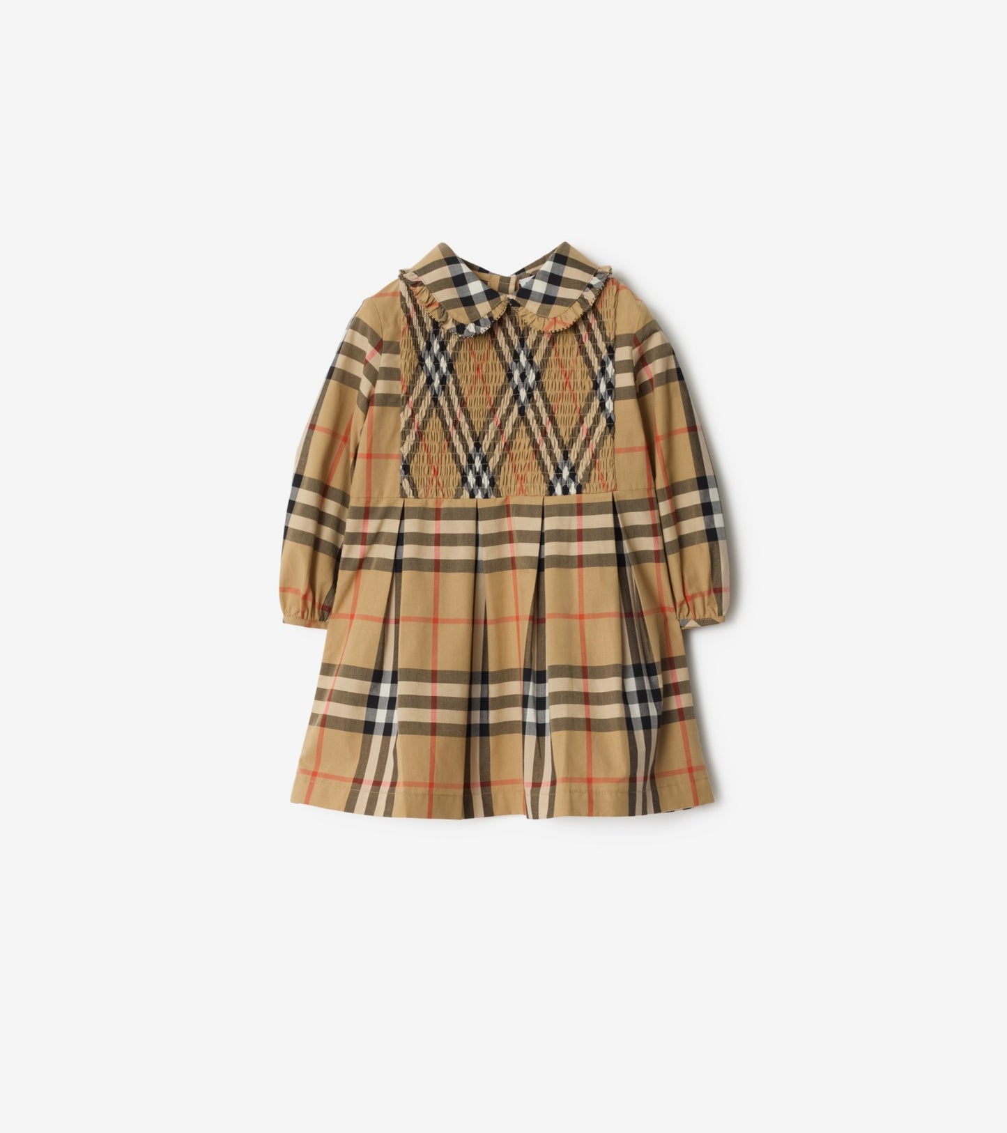 Check Cotton Dress in Sand beige
