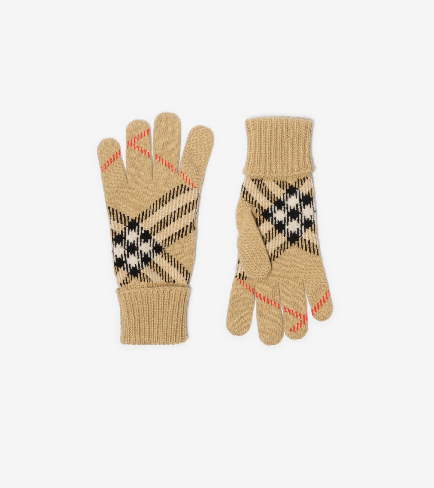 Check Cashmere Blend Gloves in Sand beige