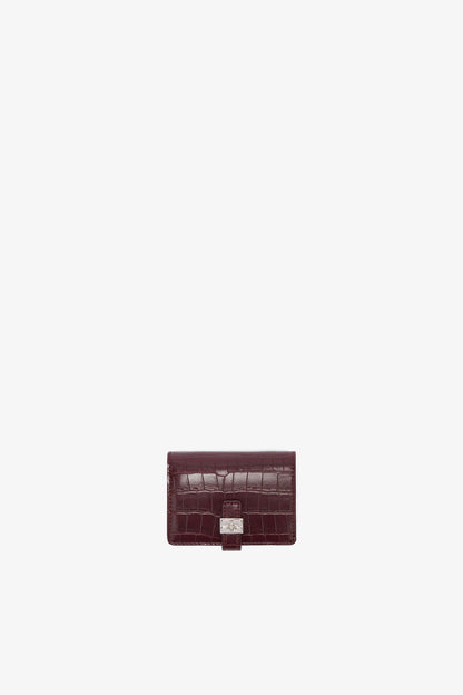 Sue Slim Wallet With Flap in Burgundy Croco