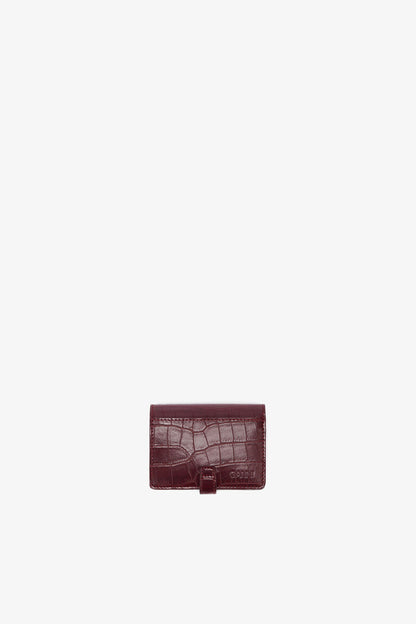 Sue Slim Wallet With Flap in Burgundy Croco