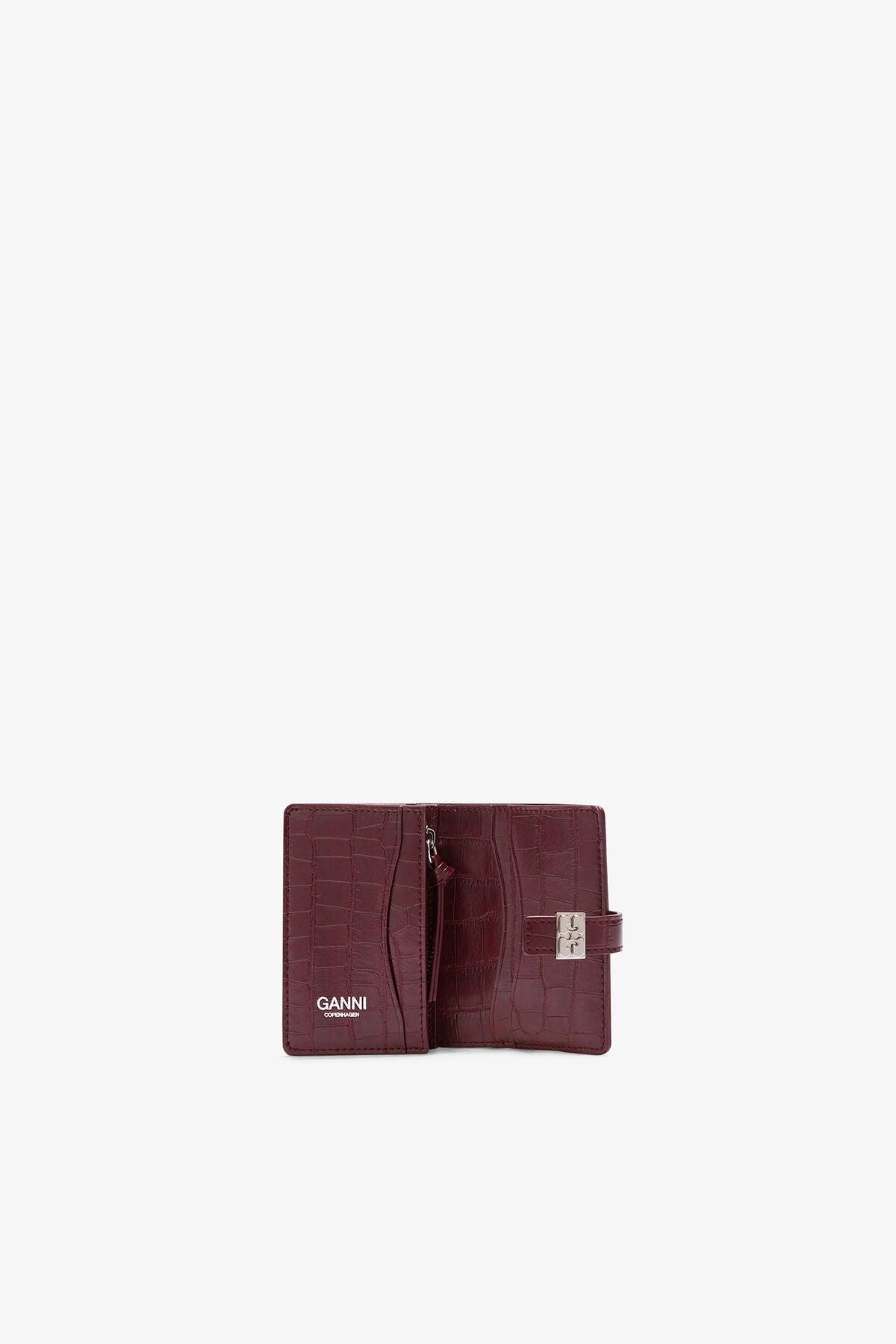 Sue Slim Wallet With Flap in Burgundy Croco
