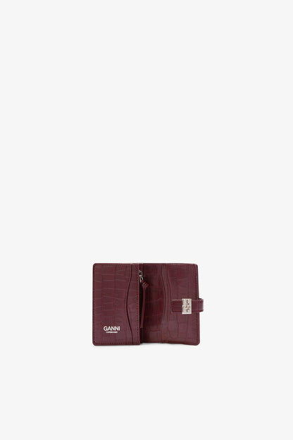Sue Slim Wallet With Flap in Burgundy Croco