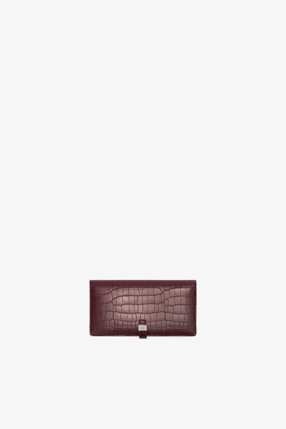 Sue Long Slim Wallet in Burgundy Croco