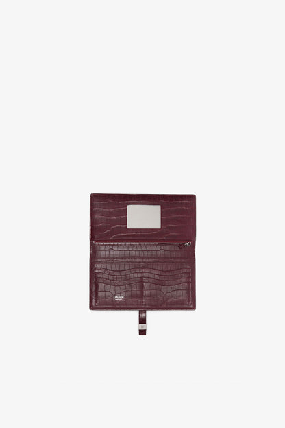 Sue Long Slim Wallet in Burgundy Croco