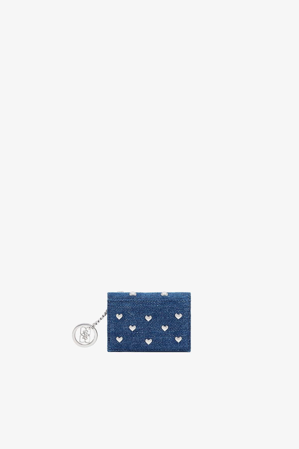 Bou Card Holder With Flap Heart Studs in Denim