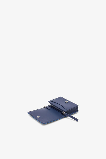 Bou Card Holder With Flap Heart Studs in Denim