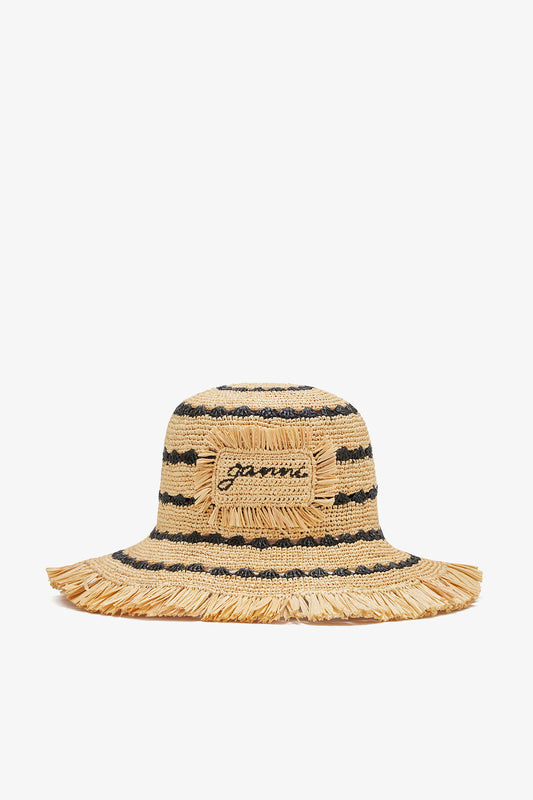 Bucket Hat in Striped Raffia