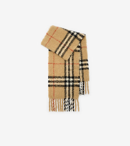 Check Alpaca Wool Blend Bouclé Scarf in Pebble white