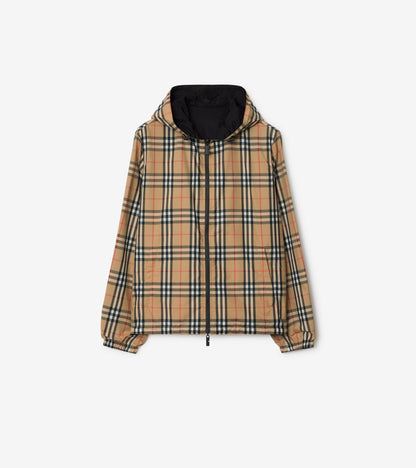Reversible Check Newport Hooded Jacket in Pilot blue