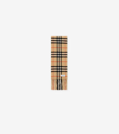 Narrow Check Cashmere Scarf in Sand beige