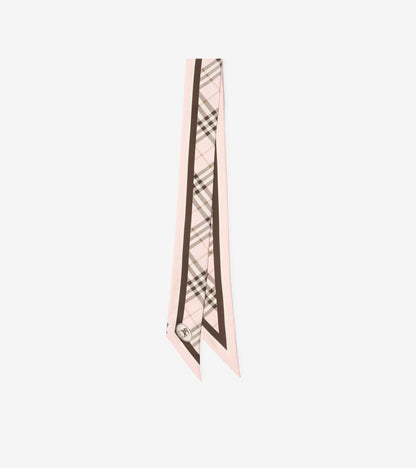 Skinny Check Silk Scarf in Sand beige