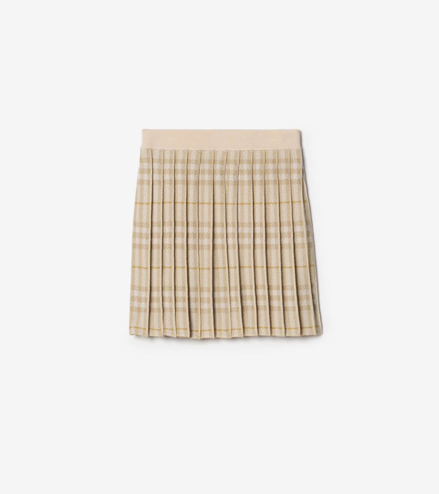 Pleated Check Wool Blend Skirt in White denim
