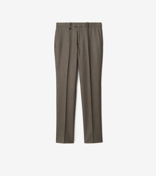 Sharkskin Wool Tailored Trousers in Soil brown/calico beige