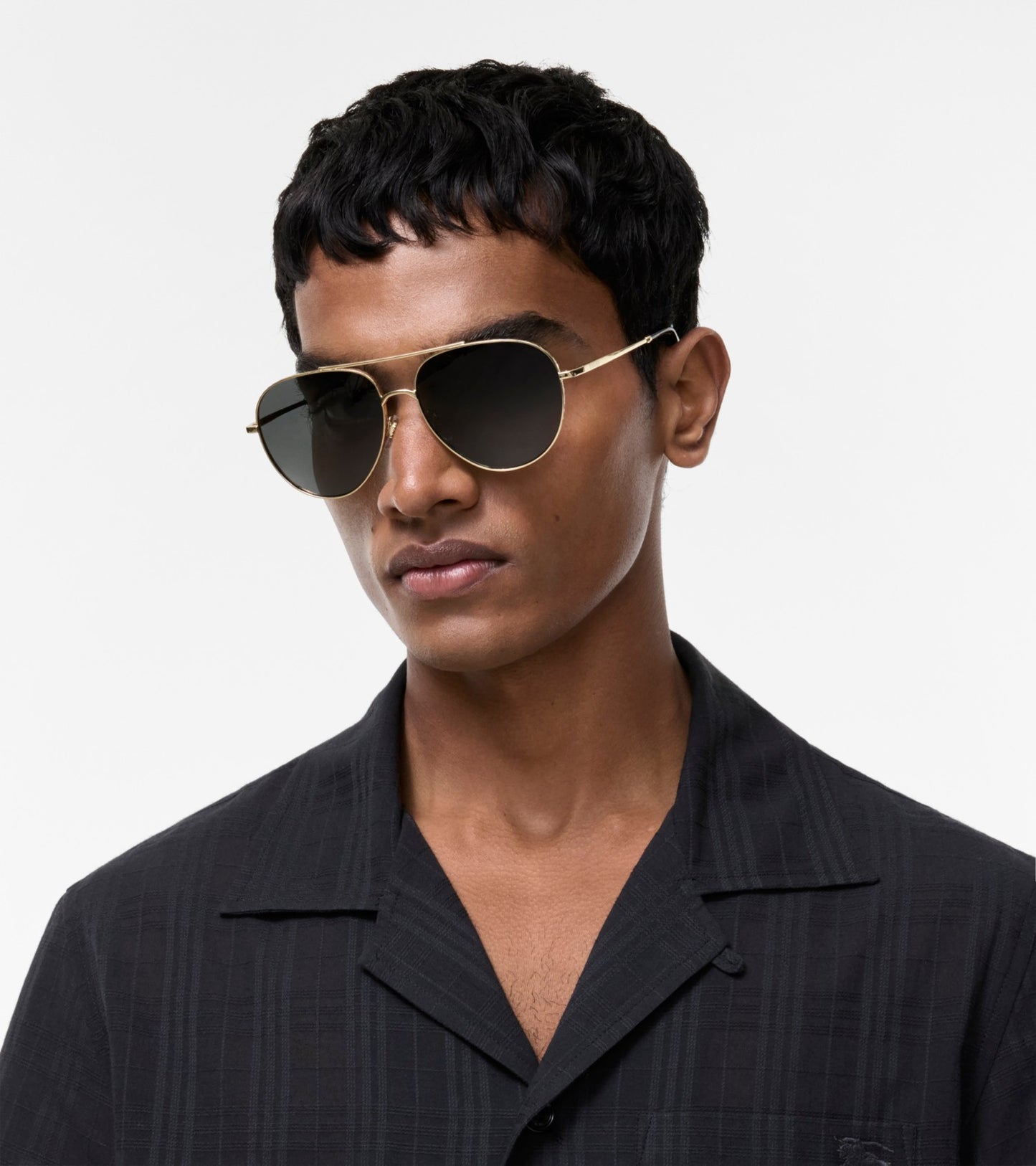 Metal Check Aviator Sunglasses in Light gold