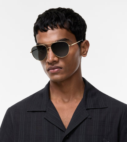 Metal Check Aviator Sunglasses in Light gold