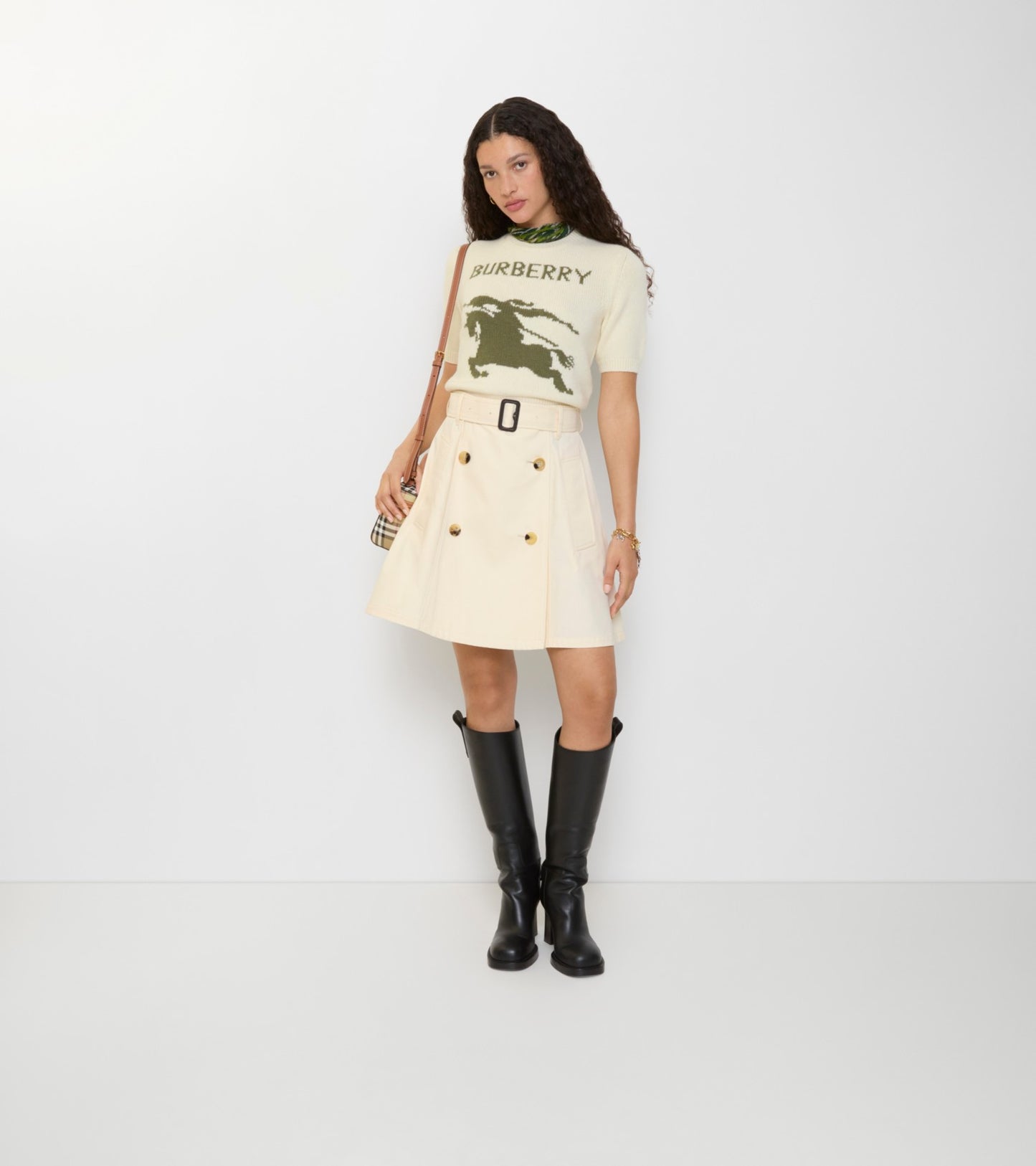 Gabardine Trench Mini Skirt in Ceramic white