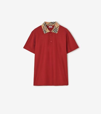 Check Collar Cotton Polo Shirt in Clove brown