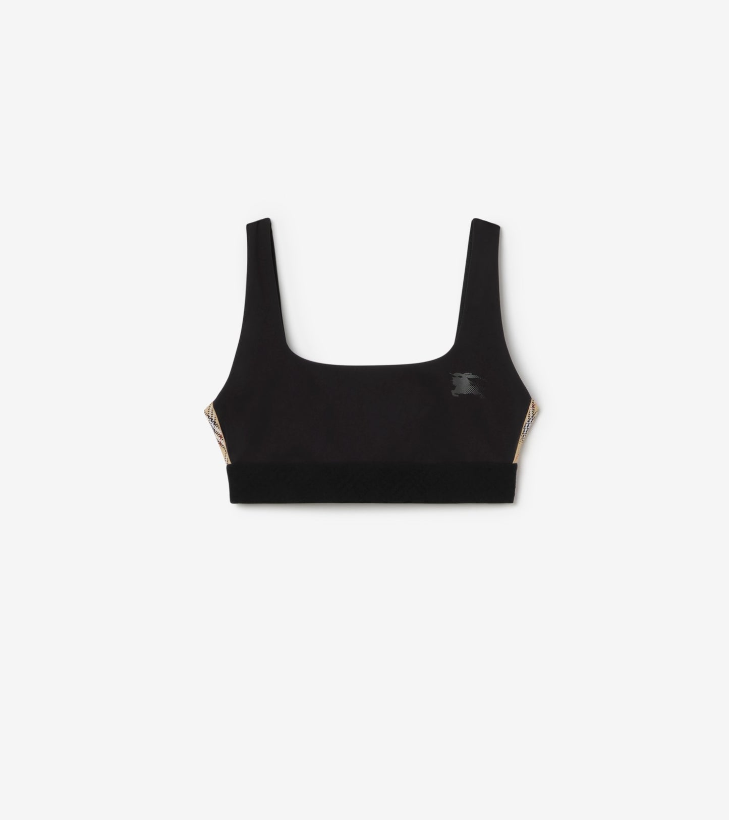 Check Trim Stretch Nylon Bra Top in Black