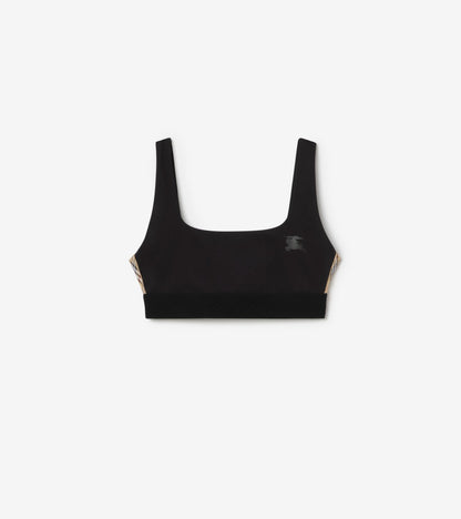 Check Trim Stretch Nylon Bra Top in Beige