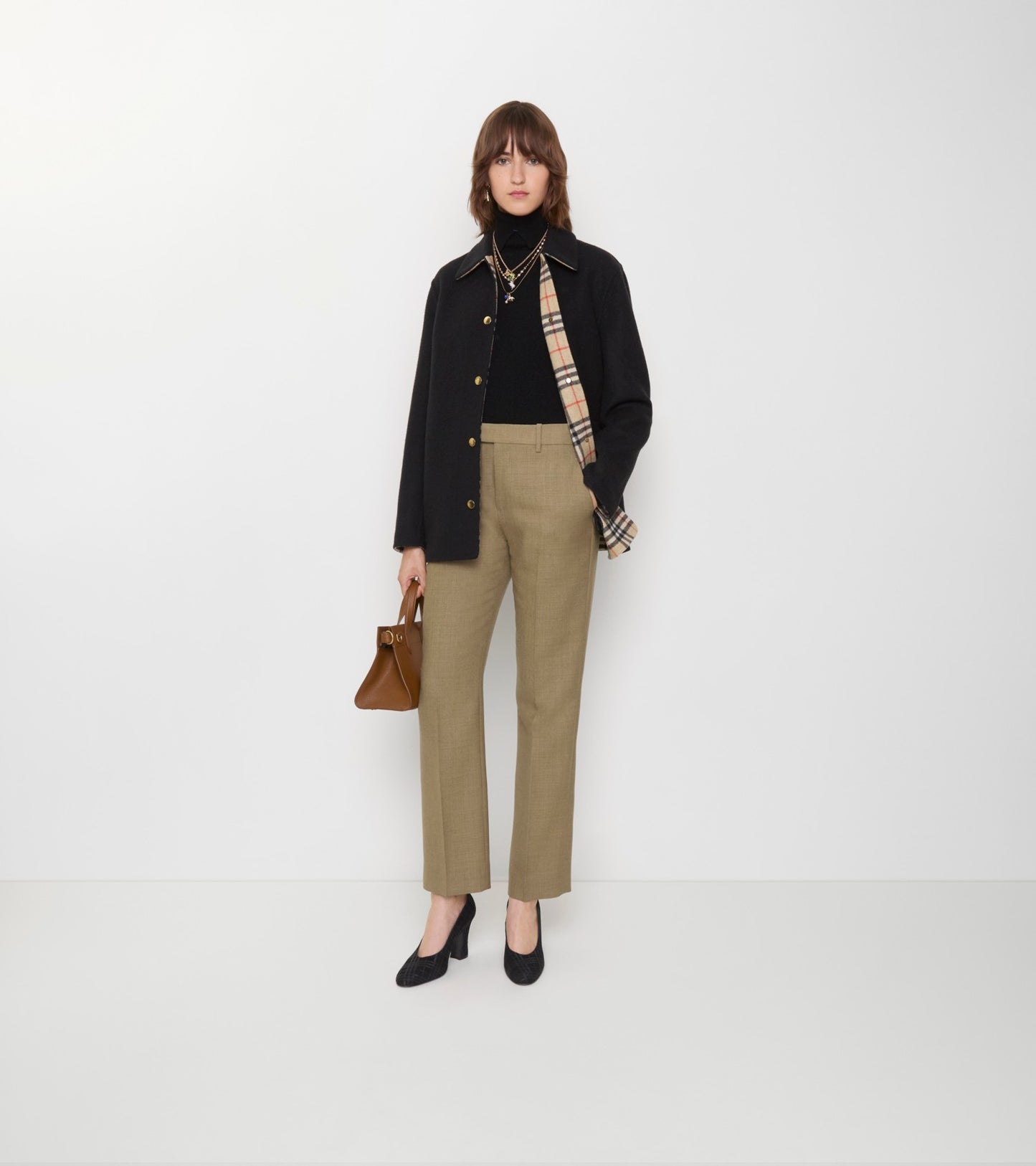 Wool Overshirt in Black/sand beige