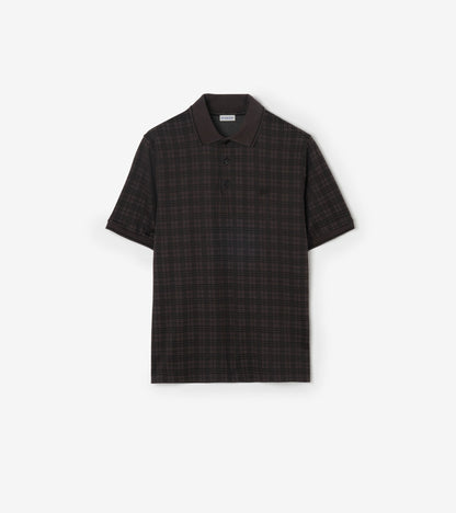 Check Cotton Blend Polo Shirt in Sand beige