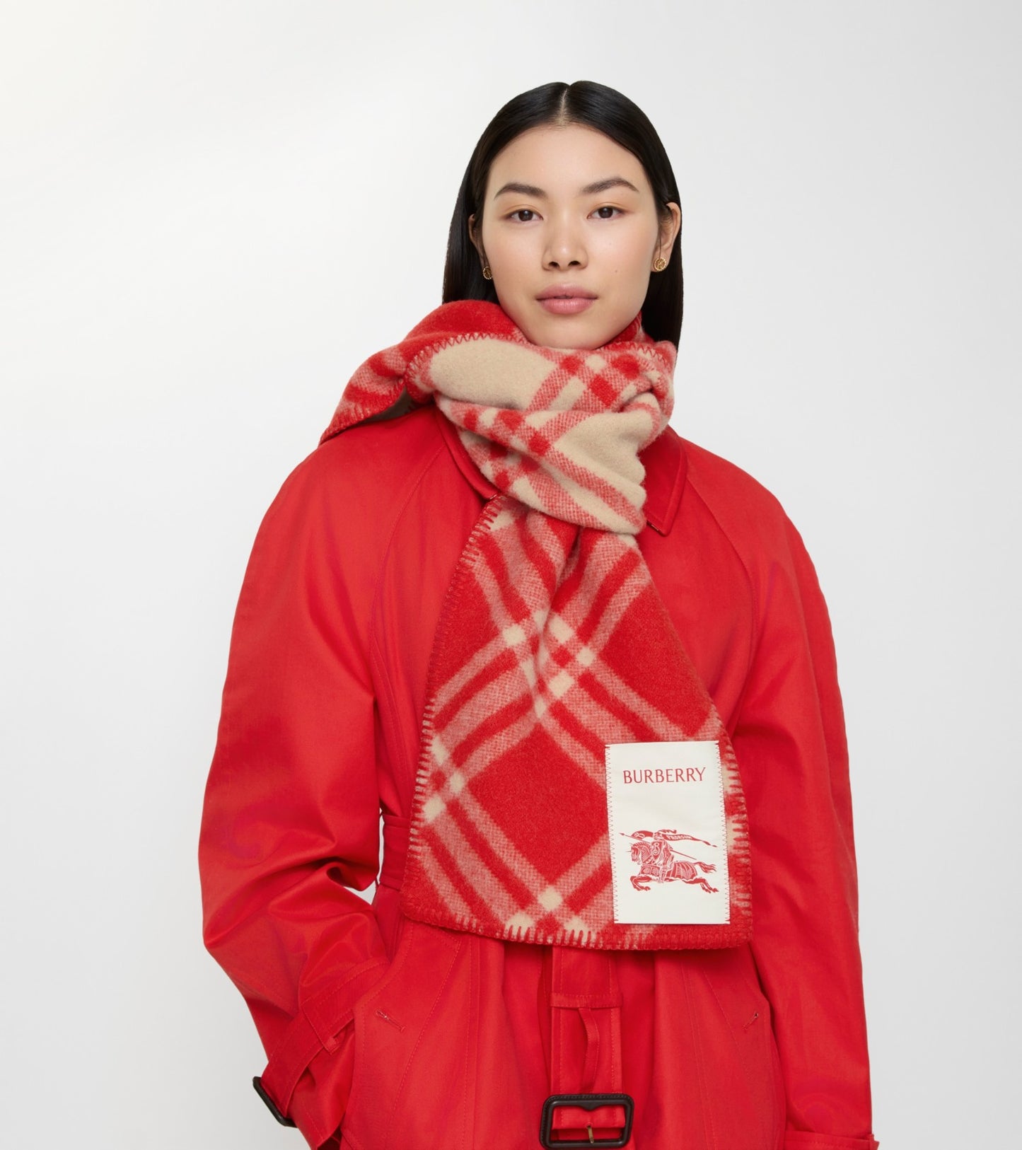 Check Wool Scarf in Crayon red