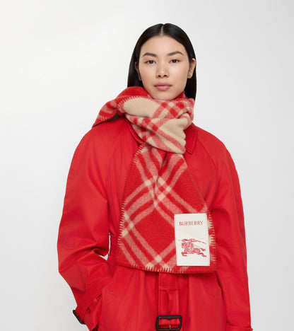 Check Wool Scarf in Crayon red