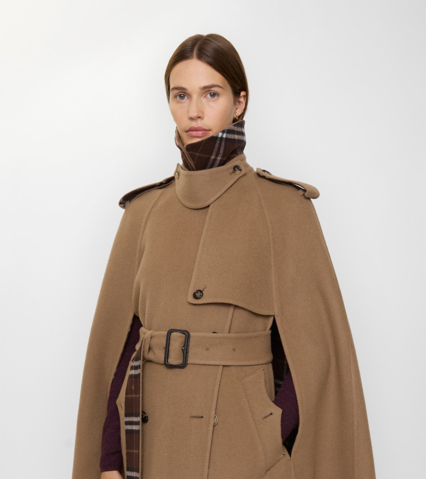 Wool Belmont Trench Cape in Camel brown/treacle brown