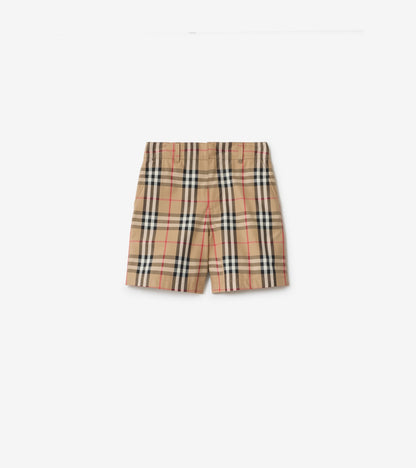 Check Cotton Oxford Shorts in Sand beige