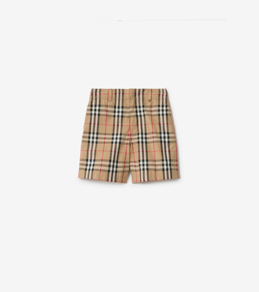 Check Cotton Oxford Shorts in Sand beige