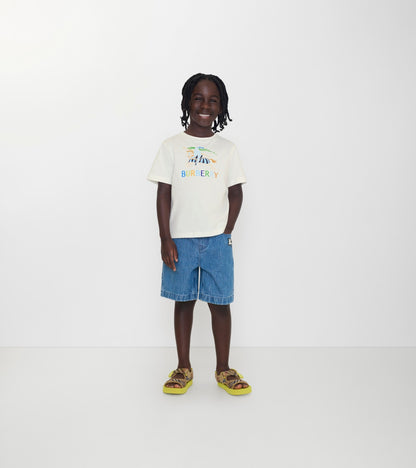 Multicolour Knight Cotton T-shirt in Chalk white