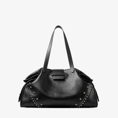 Bar Holdall Large Black Soft Grained Calf Skin Tote Bag with Textured Stars