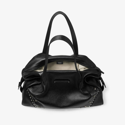 Bar Holdall Large Black Soft Grained Calf Skin Tote Bag with Textured Stars