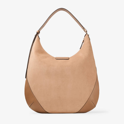 Bar Hobo M Toffee Suede Shoulder Bag with Biker Leather Trims