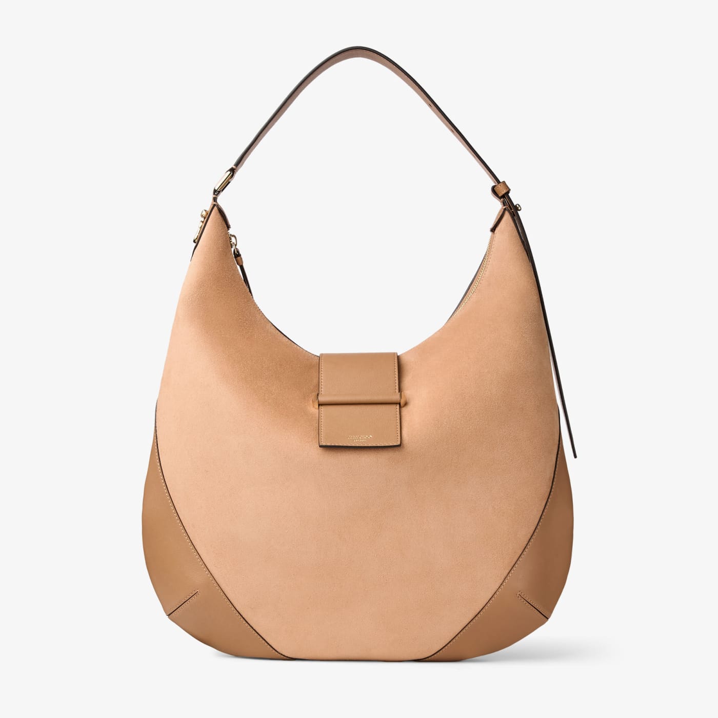 Bar Hobo M Toffee Suede Shoulder Bag with Biker Leather Trims