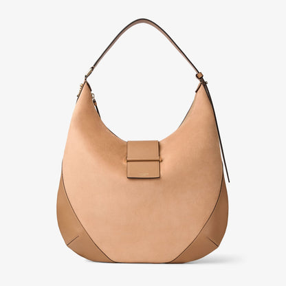 Bar Hobo M Toffee Suede Shoulder Bag with Biker Leather Trims