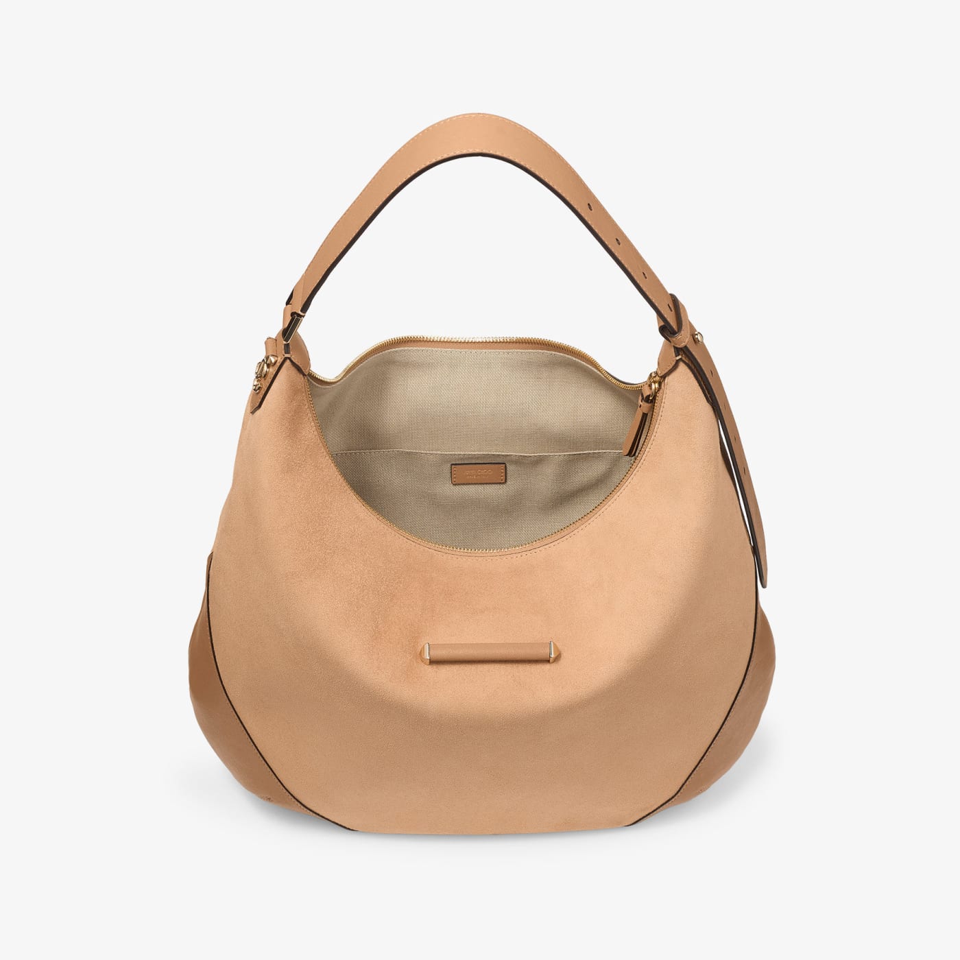 Bar Hobo M Toffee Suede Shoulder Bag with Biker Leather Trims