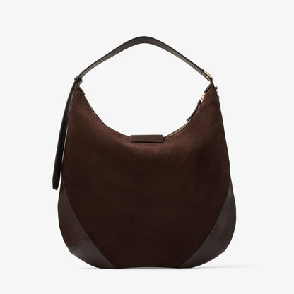 Bar Hobo M Chocolate Suede Shoulder Bag with Leather Trims