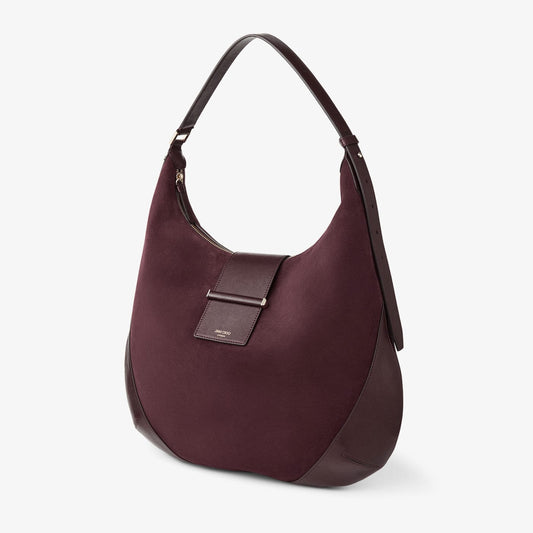Bar Hobo M Deep Merlot Suede Shoulder Bag with Biker Leather Trim