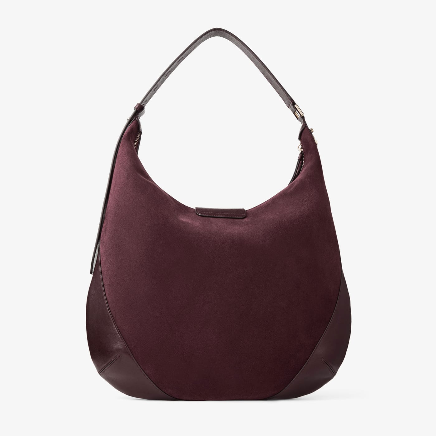 Bar Hobo M Deep Merlot Suede Shoulder Bag with Biker Leather Trim